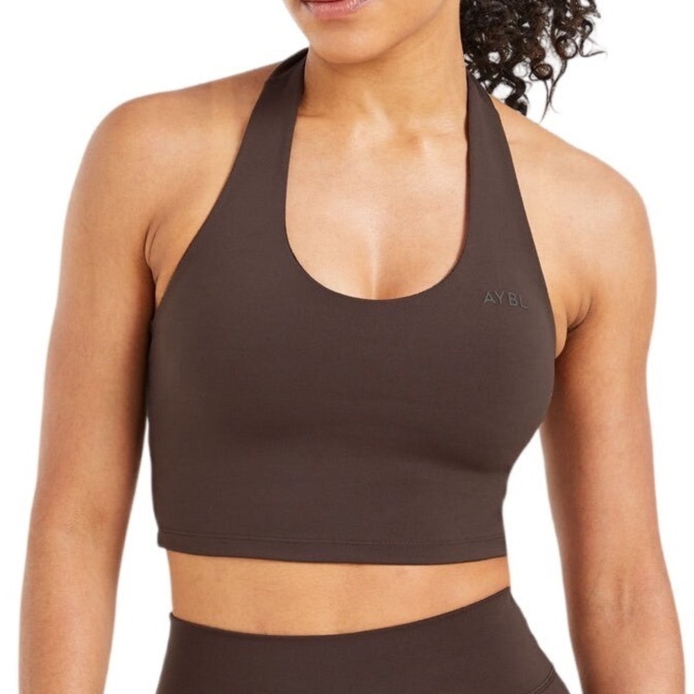 NWT AYBL STAPLE HALTERNECK CROP TOP, Coffee Brown, Size Medium